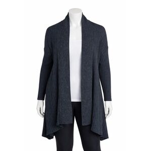 Lane Bryant Open Front Cardigan 14/16 Navy Marled Ribbed Long Duster Sweater